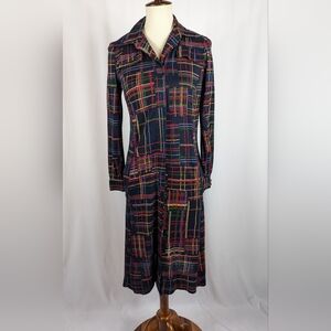 Abe Schrader Belle Saunders Vintage Dress Long Sleeve Collared Blue Plaid Size 8